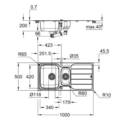 GROHE 31572SD1 - Dřez K500 1000 × 500 mm nerez