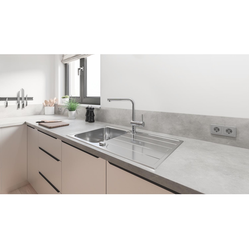 GROHE 31573SD1 -Sada kuchyň. dřezu K500 s odkapávačem a baterie A 86×50 cm nerez