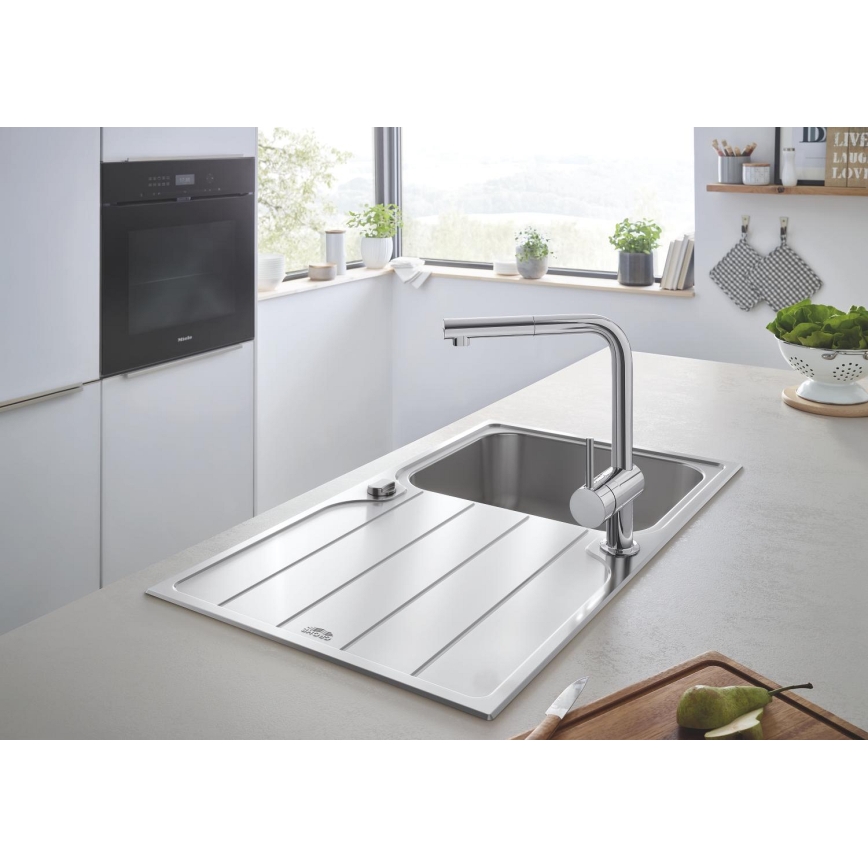GROHE 31573SD1 -Sada kuchyň. dřezu K500 s odkapávačem a baterie A 86×50 cm nerez