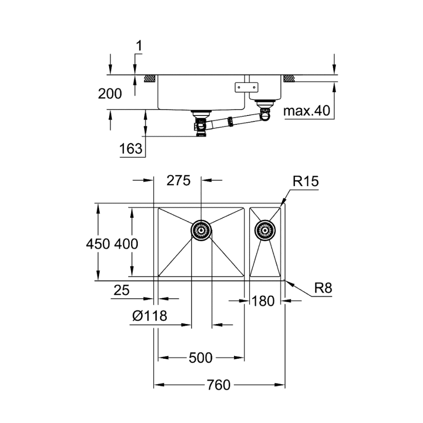 GROHE 31575SD1 - Kuchyňský dřez K700U 760 × 450 mm nerez