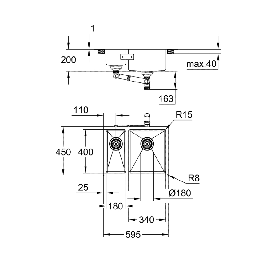 GROHE 31576SD1 - Kuchyňský dřez K700U 595 × 450 mm nerez