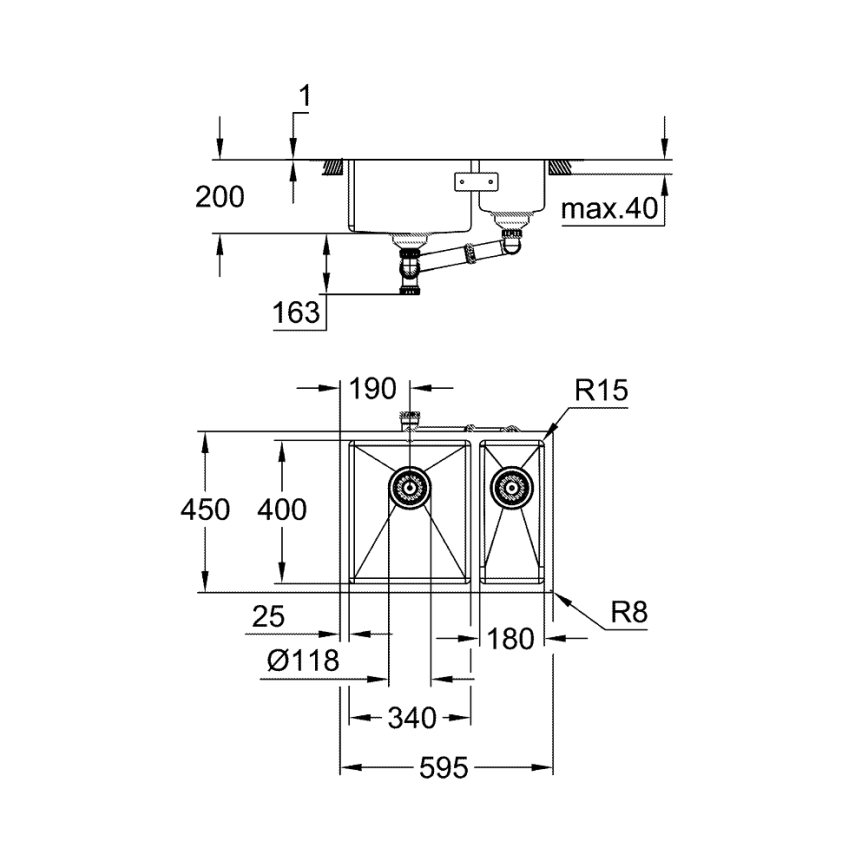 GROHE 31577SD1 - Kuchyňský dřez K700U 595 × 450 mm nerez