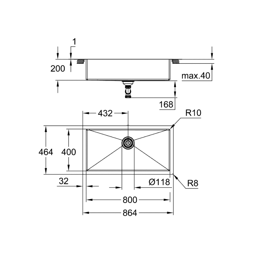 GROHE 31580SD1 - Kuchyňský dřez K700 864 × 464 mm nerez