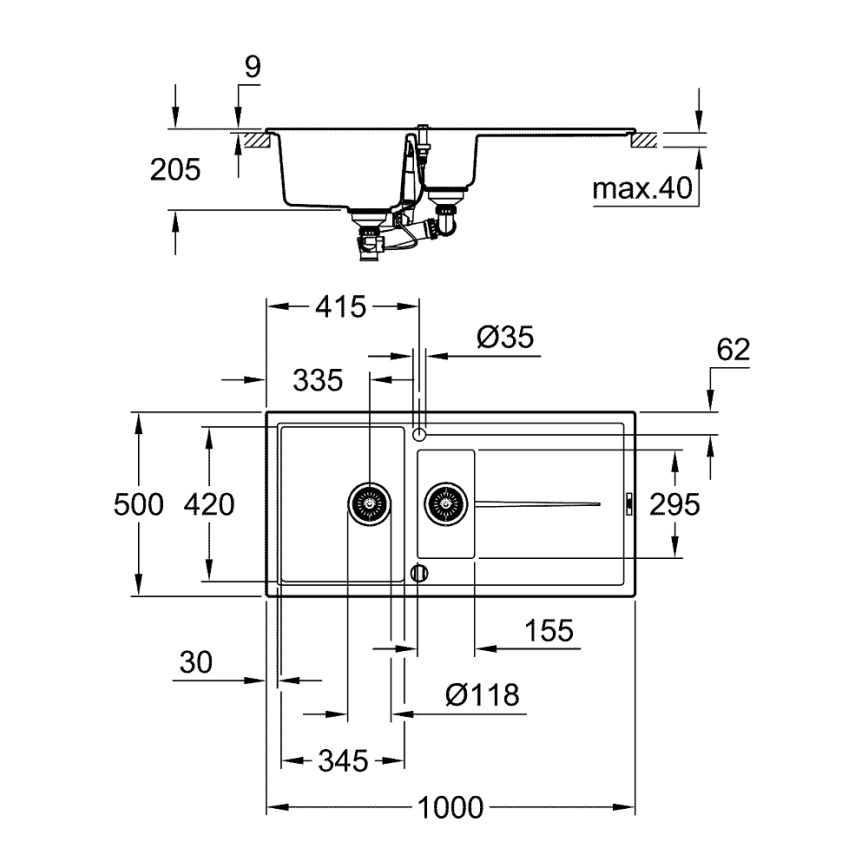 GROHE 31642AP0 - Dřez K400 1000 × 500 mm granit/černá