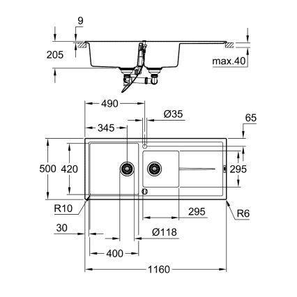 GROHE 31643AP0 - Kompozitní dřez K400 1160 × 500 mm černá