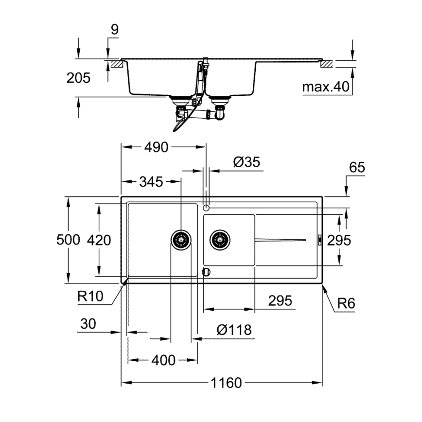 GROHE 31643AP0 - Kompozitní dřez K400 1160 × 500 mm černá