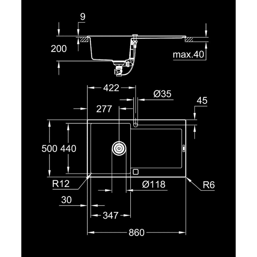 GROHE 31644AP0 - Kompozitní dřez K500 860 × 500 mm černá