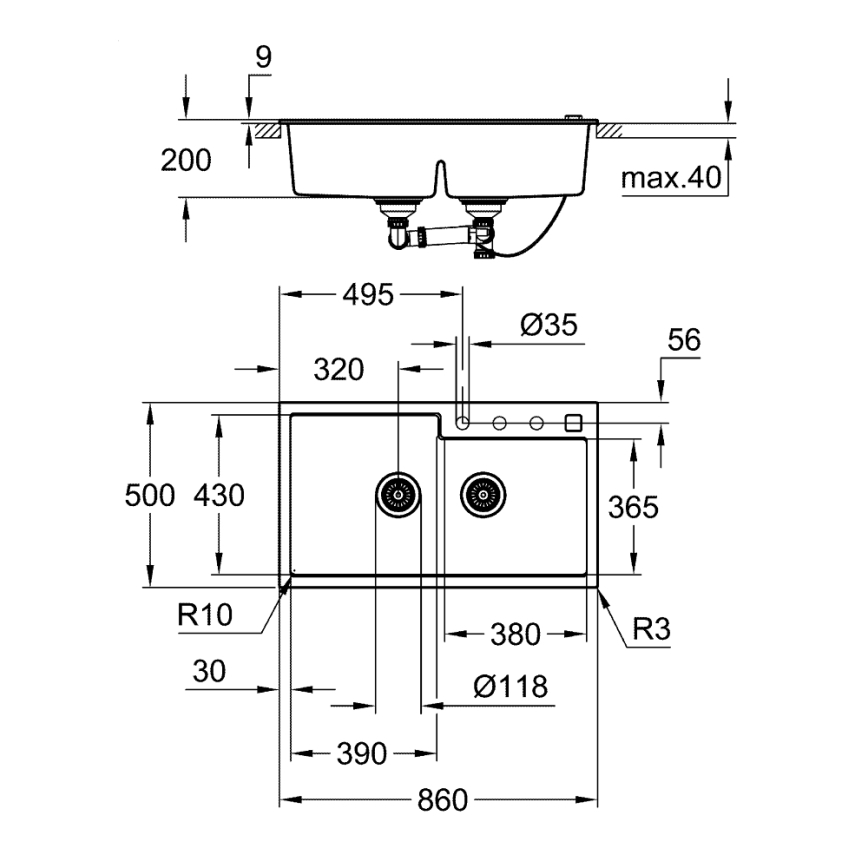 GROHE 31649AP0 - Kompozitní dřez K500 860 × 500 mm černá