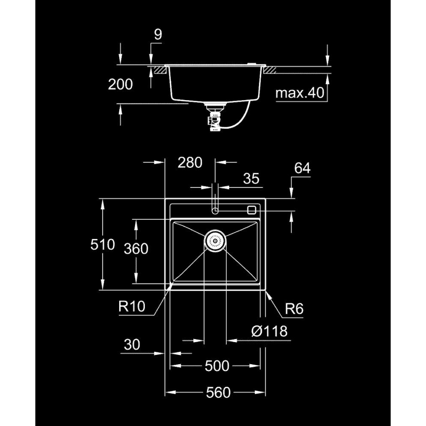GROHE 31651AP0 - Kompozitní dřez K700 560 × 510 mm černá