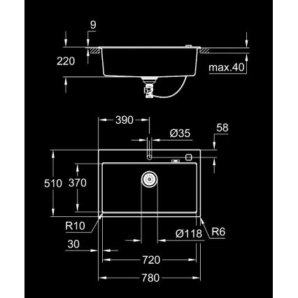 GROHE 31652AP0 - Kompozitní dřez K700 780 × 510 mm granit/černá