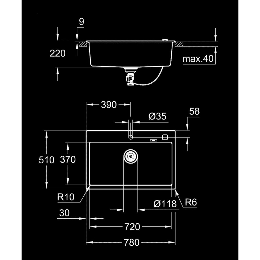 GROHE 31652AP0 - Kompozitní dřez K700 780 × 510 mm granit/černá
