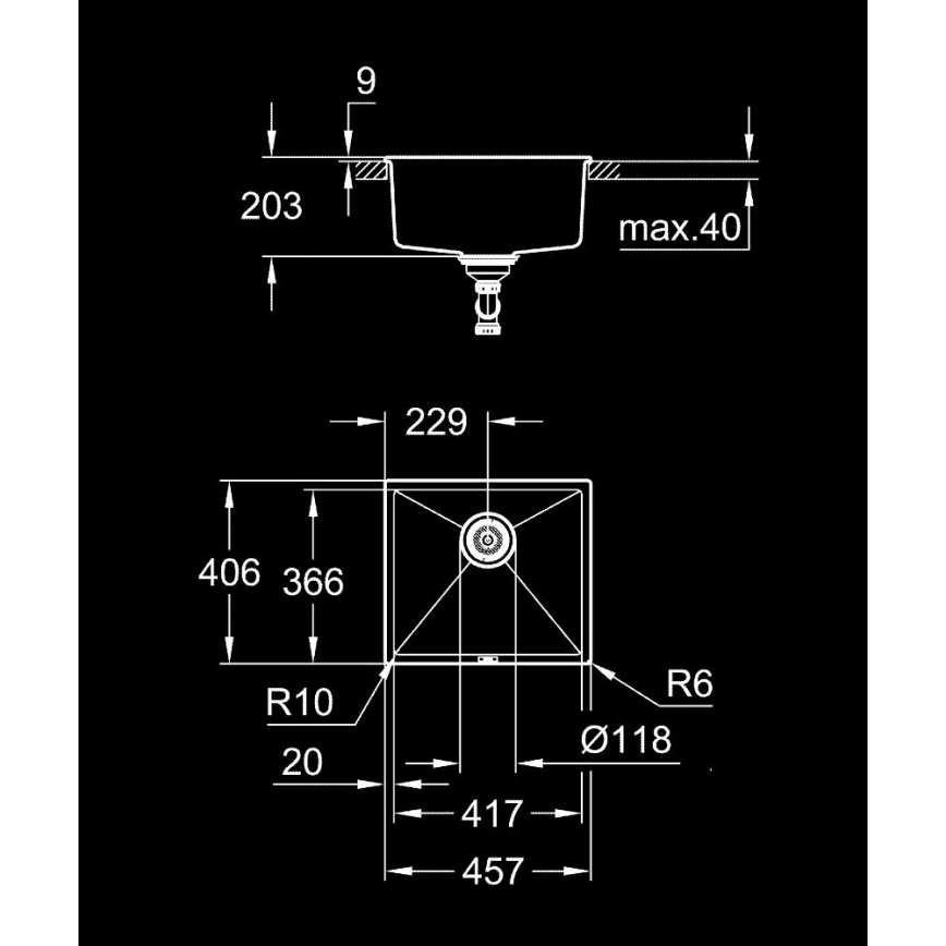 GROHE 31653AP0 - Dřez K700U 457 × 406 mm kámen/černá