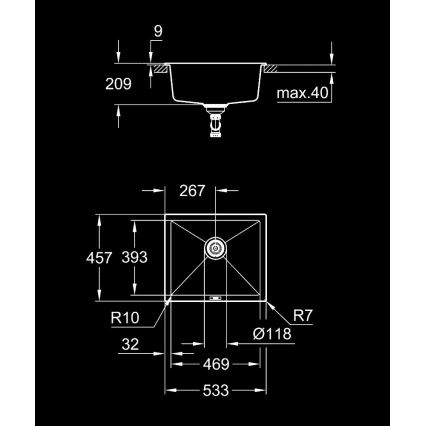 GROHE 31654AP0 - Dřez K700U 533 × 457 mm černý granit/černá