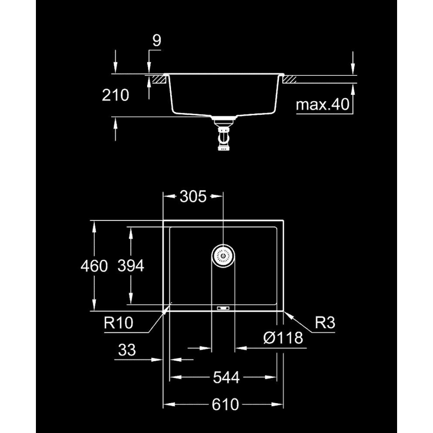 GROHE 31655AP0 - Kompozitní dřez K700U 610 × 460 mm černá