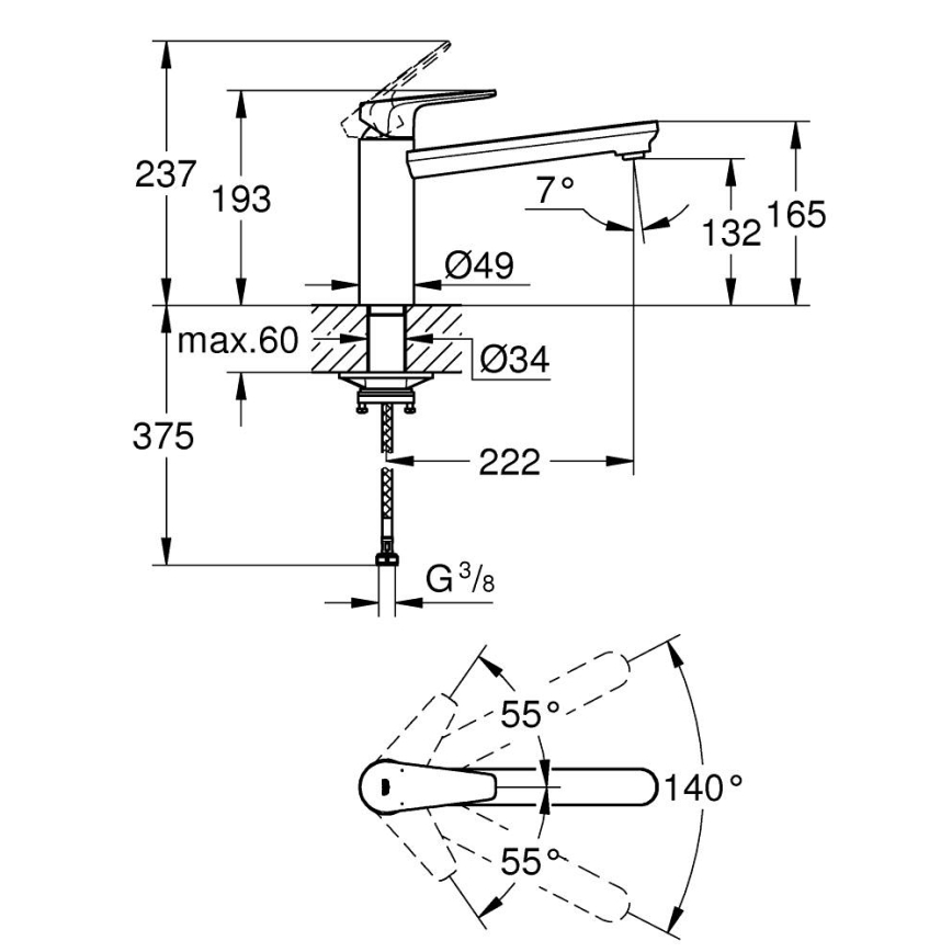 GROHE 31693000 - Dřezová baterie BAUEDGE 193 mm lesklý chrom