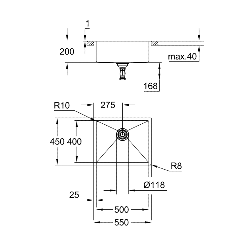 GROHE 31726SD0 - Kuchyňský dřez K700 550 × 450 mm nerez