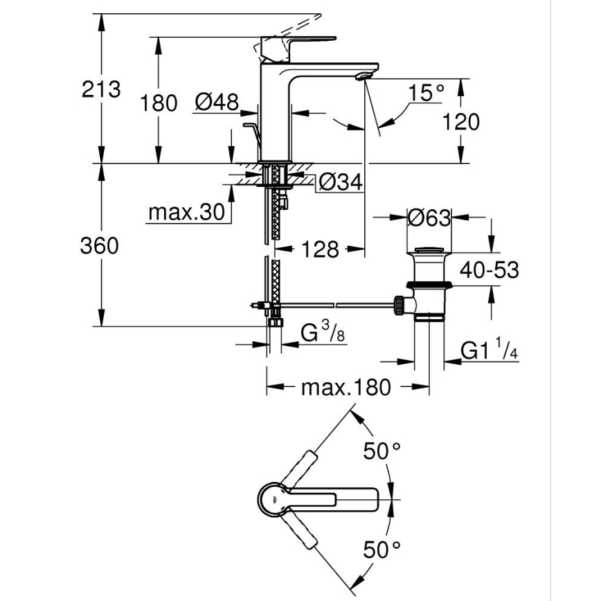 GROHE 32114001 - Umyvadlová baterie LINEARE DN 15 lesklý chrom