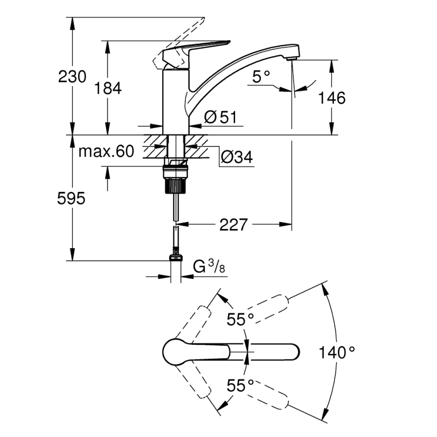 GROHE 324412432 - Dřezová baterie START 184 mm černá