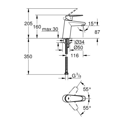 GROHE 3246920E - Umyvadlová baterie EURODISC COSMOPOLITAN velikost S chrom