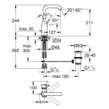 GROHE 32628AL1 - Umyvadlová baterie ESSENCE velikost L grafit