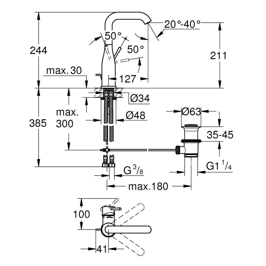 GROHE 32628AL1 - Umyvadlová baterie ESSENCE velikost L grafit