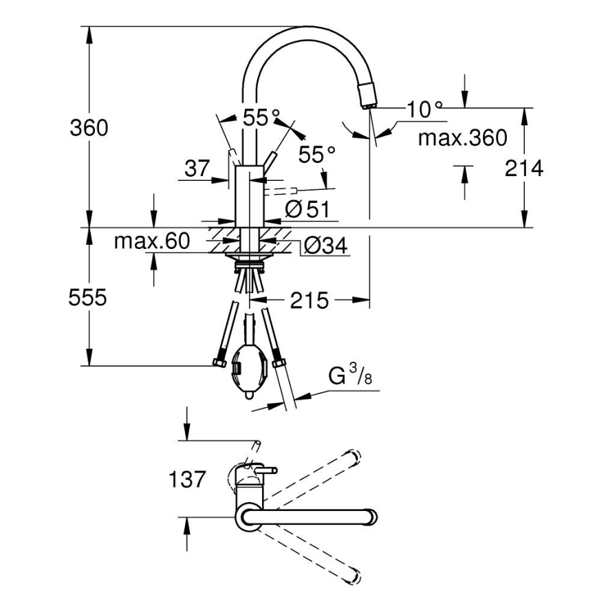 GROHE 32663003 - Dřezová baterie CONCETTO 360 mm lesklý chrom