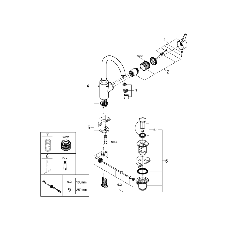 GROHE 32830001 - Umyvadlová baterie EUROSMART COSMOPOLITAN velikost L chrom