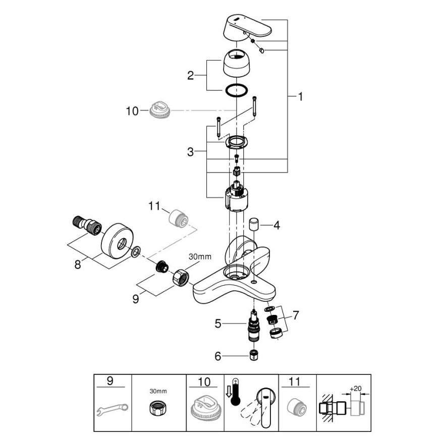 GROHE 32831000 - Vanová baterie EUROSMART COSMOPOLITAN DN 15 lesklý chrom