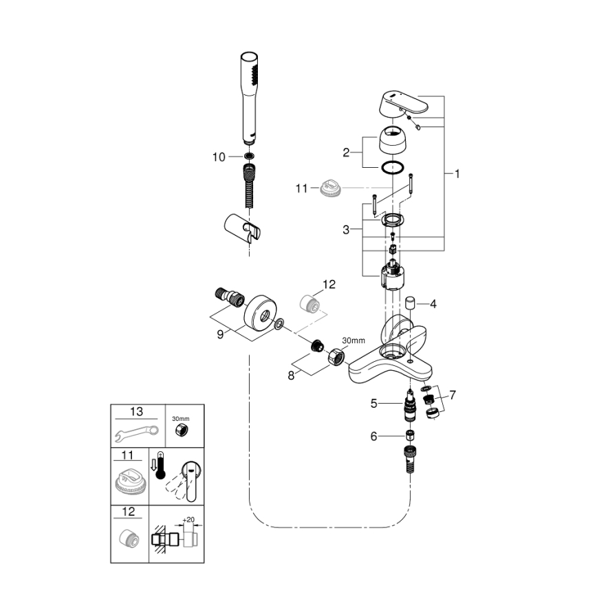 GROHE 32832000 - Vanová sada s baterií EUROSMART COSMOPOLITAN lesklý chrom
