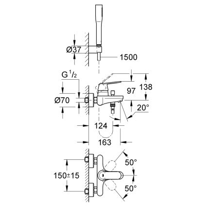 GROHE 32832000 - Vanová sada s baterií EUROSMART COSMOPOLITAN lesklý chrom