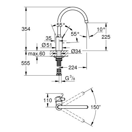 GROHE 32843002 - Dřezová baterie EUROSMART COSMOPOLITAN lesklý chrom
