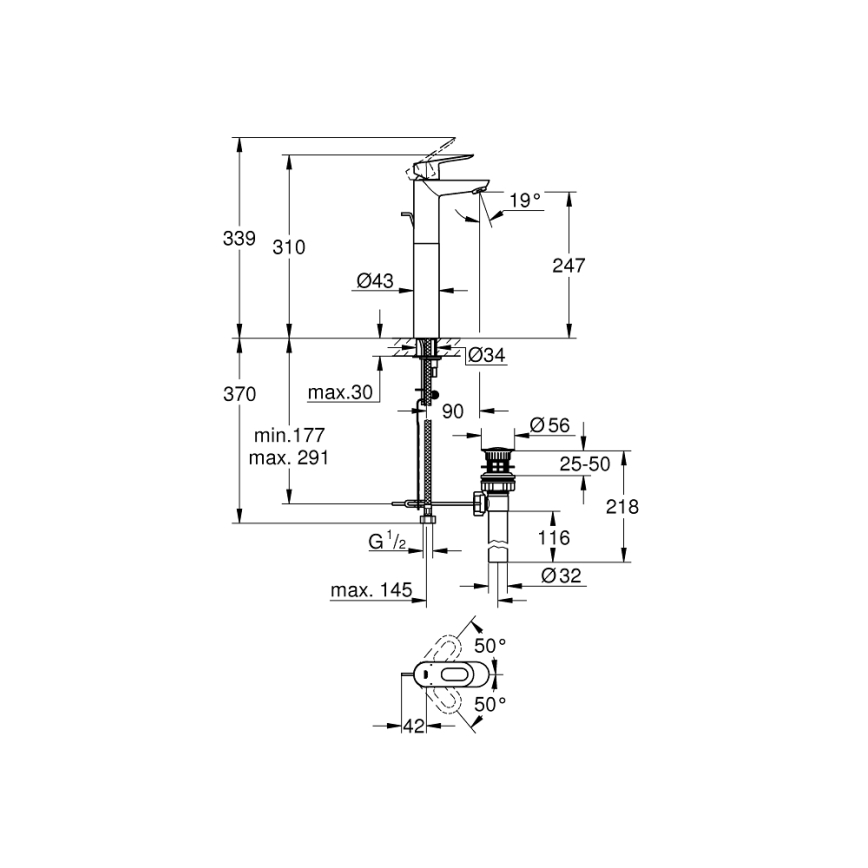 GROHE 32856000 - Umyvadlová baterie BAULOOP 12” lesklý chrom