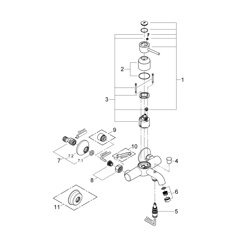 GROHE 32865000 - Vanová baterie BAUCLASSIC DN 15 lesklý chrom