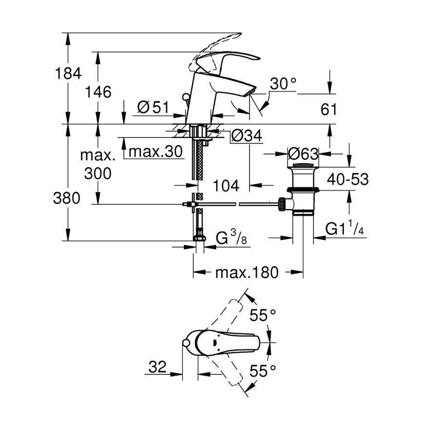 GROHE 33265002 - Umyvadlová baterie EUROSMART DN 15 velikost S lesklý chrom