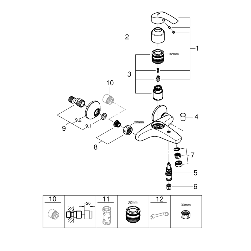 GROHE 33300002 - Vanová baterie EUROSMART DN 15 lesklý chrom