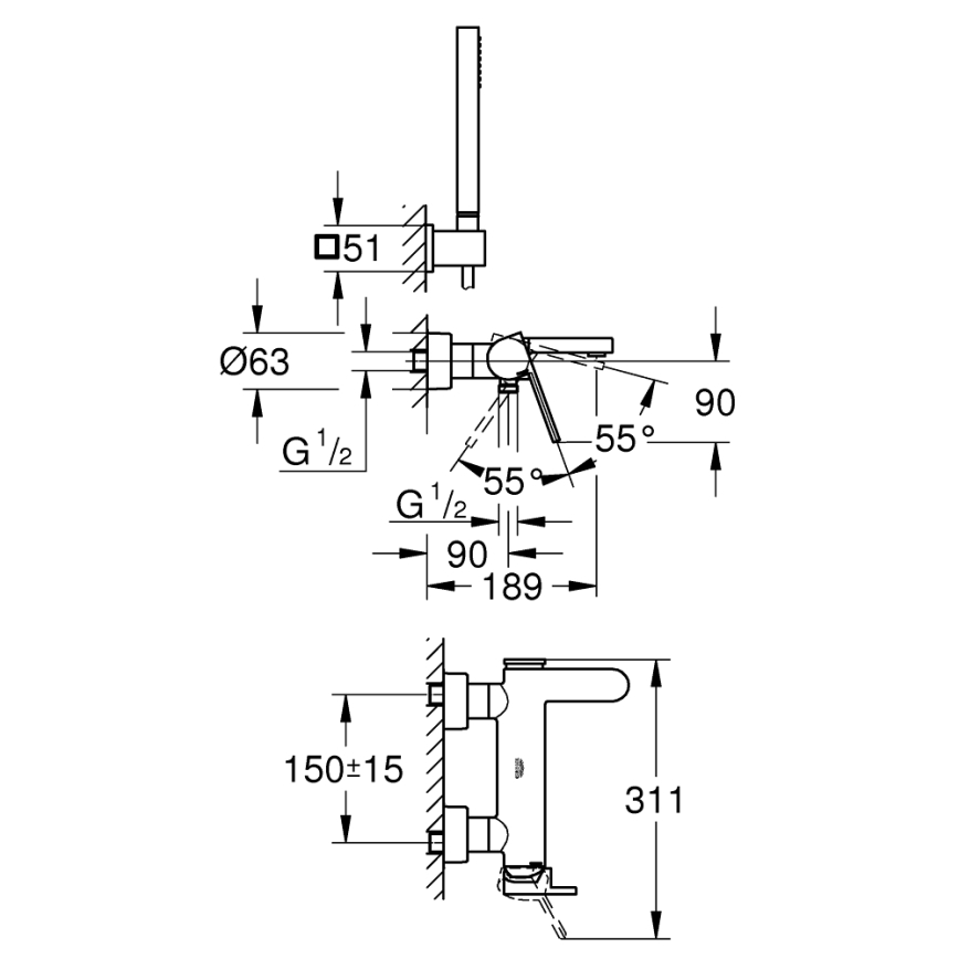 GROHE 33547003 - Vanová sada s baterií PLUS lesklý chrom