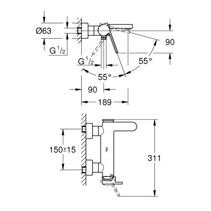 GROHE 33553AL3 - Vanová baterie PLUS grafit