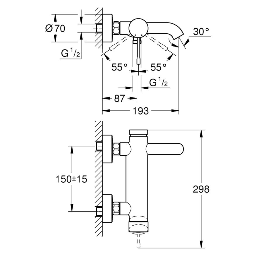 GROHE 33624DL1 - Vanová baterie ESSENCE 193 mm broušená měděná