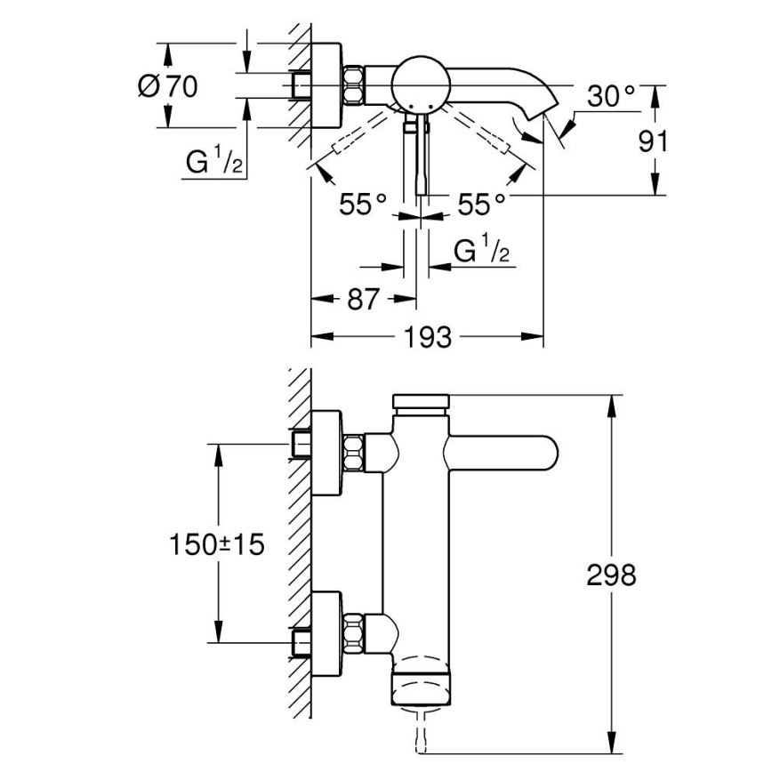 GROHE 33624GN1 - Vanová baterie ESSENCE 193 mm broušená zlatá