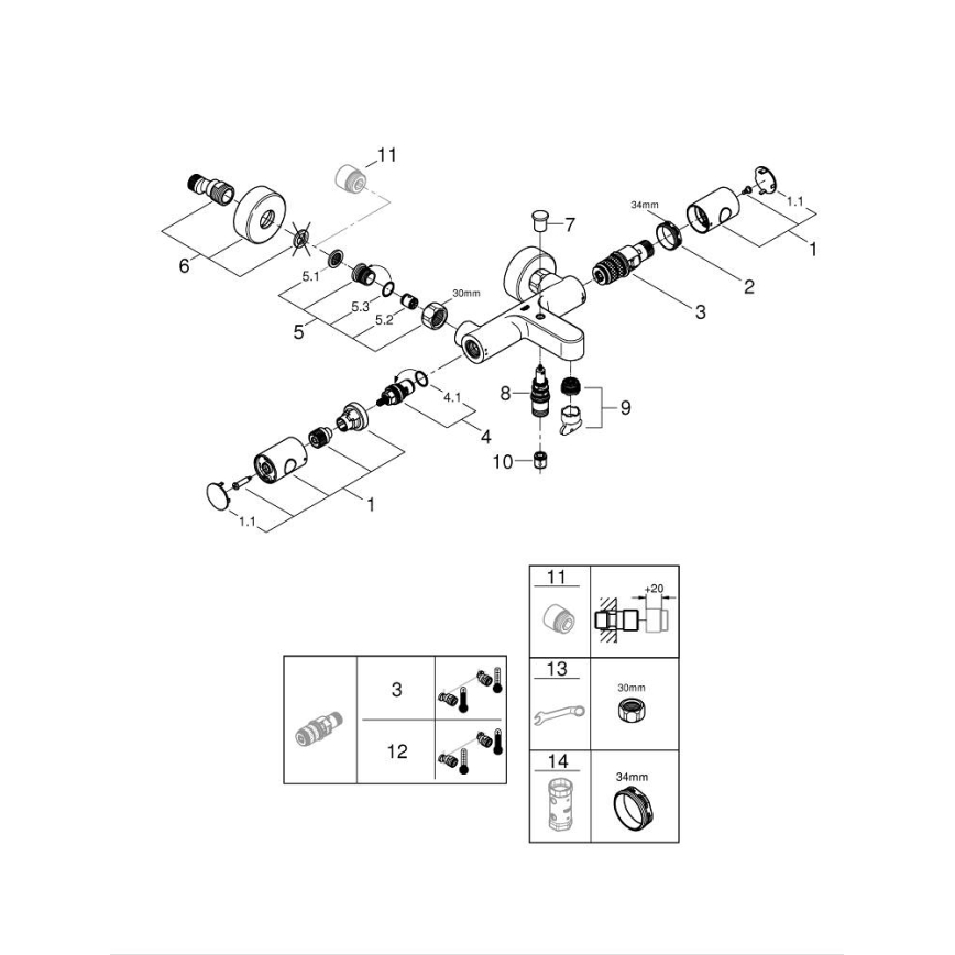 GROHE 34766000 -Termostat. vanová baterie GROHTHERM 800 COSMOPOLITAN DN 15 chrom