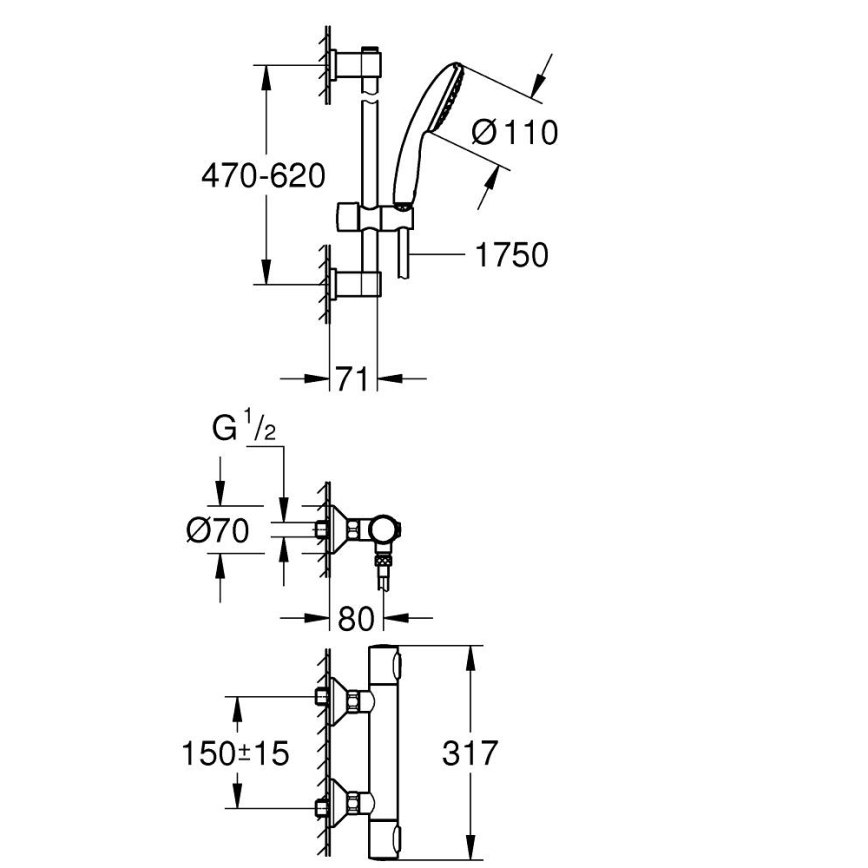 GROHE 34800001 - Sprchová sada s termostatickou baterií PRECISION FLOW 600 mm lesklý chrom