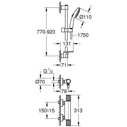 GROHE 34853001 - Sprchová sada s termostatickou baterií PRECISION FEEL+ 90 cm lesklý chrom