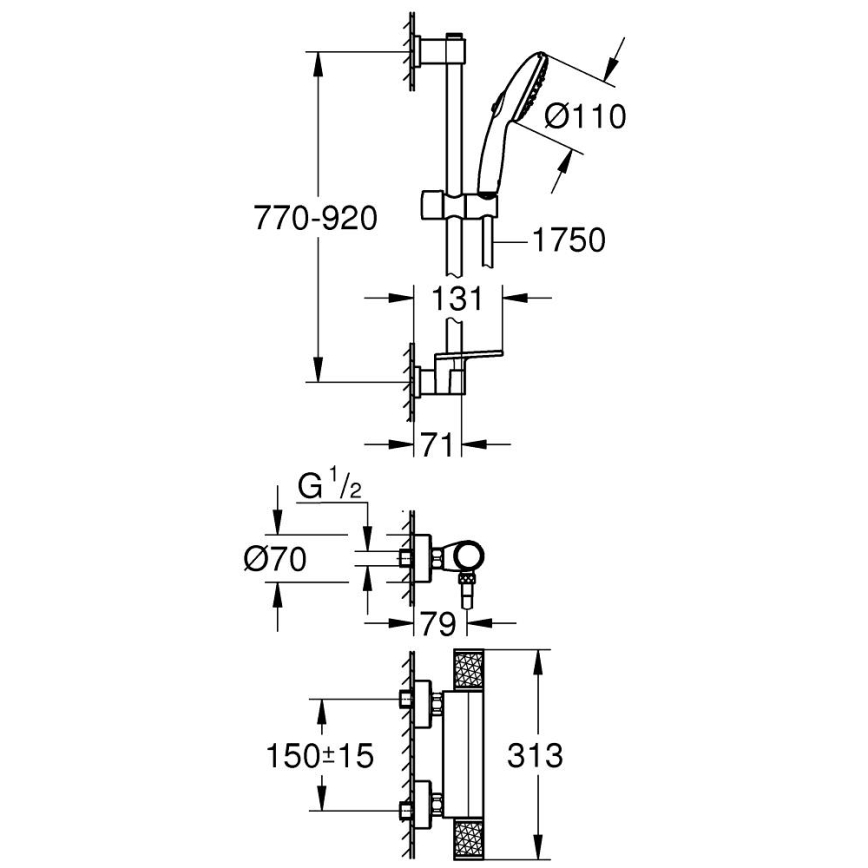 GROHE 34853001 - Sprchová sada s termostatickou baterií PRECISION FEEL+ 90 cm lesklý chrom