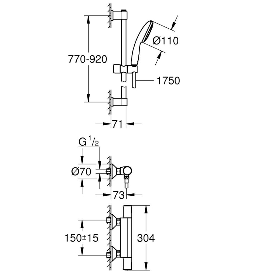 GROHE 34854001 - Sprchová sada s termostatickou baterií PRECISION START 900 mm lesklý chrom