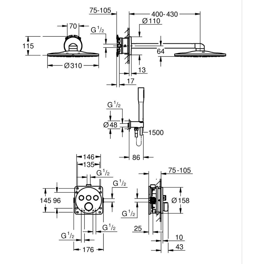 GROHE 34874000 - Sprchový systém PRECISION SMARTCONTROL 310 mm lesklý chrom