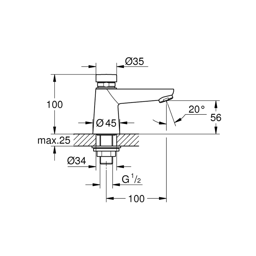 GROHE 36265000-Samouzávěrný stojánkový ventil EUROECO COSMOPOLITAN T DN 15 chrom
