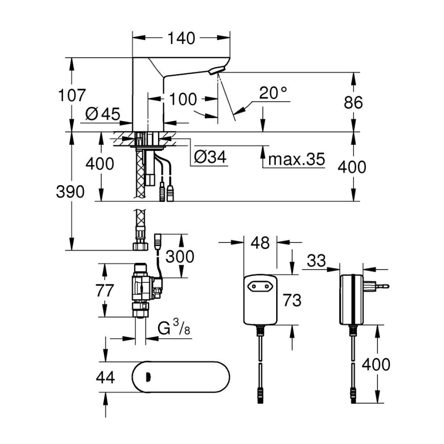 GROHE 36269000 - El. umyvadlová baterie EUROECO COSMOPOLITAN E 107 mm chrom