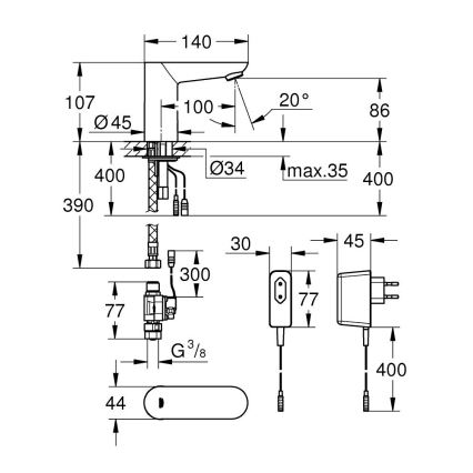 GROHE 36269000 - El. umyvadlová baterie EUROECO COSMOPOLITAN E 107 mm chrom