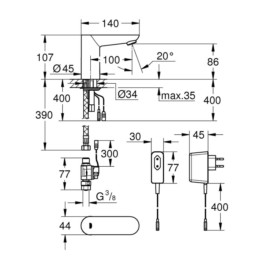 GROHE 36269000 - El. umyvadlová baterie EUROECO COSMOPOLITAN E 107 mm chrom