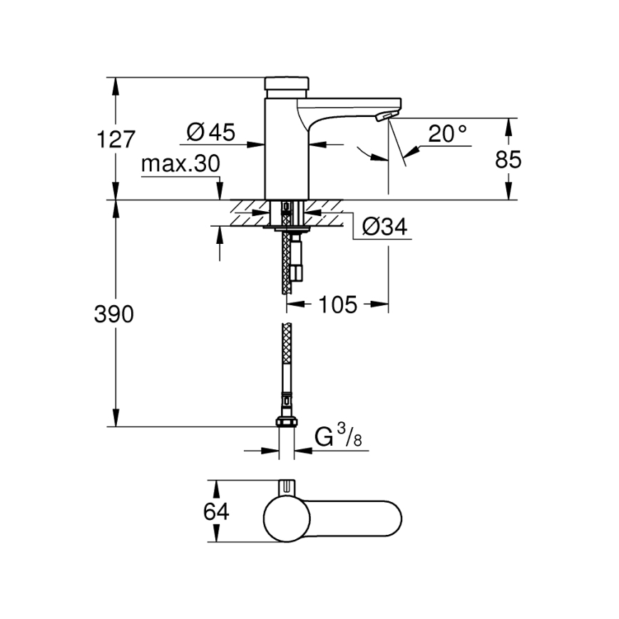 GROHE 36317000 - Samouzavírací umyvadlová baterie EUROSMART COSMOPOLITAN T chrom